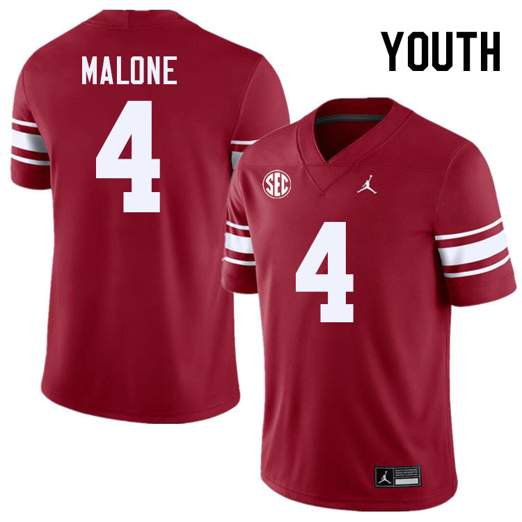 Youth #4 Dez Malone Oklahoma Sooners 2024 SEC Conference College Football Jerseys-Throwback